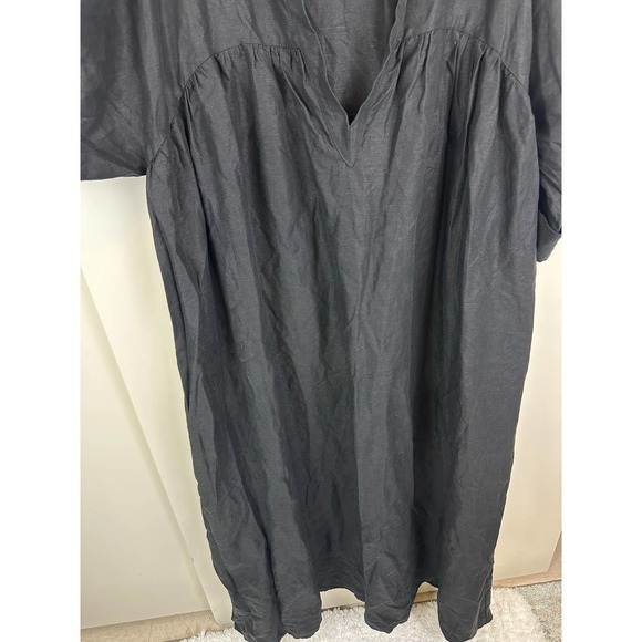 Mara Hoffman Linen Maxi Dress Puffy Sleeves Round Neck Keyhole Front Black XL - Picture 4 of 8